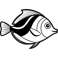 Simple Black Outline Surgeonfish Vector Drawing Isolated on White