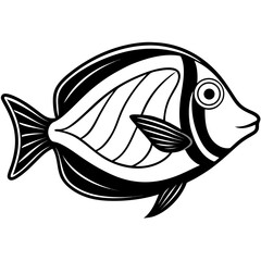Simple Black Outline Surgeonfish Vector Drawing Isolated on White