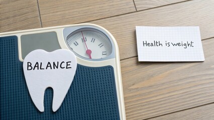 Balance of Tooth on Scale with Health Message Concept