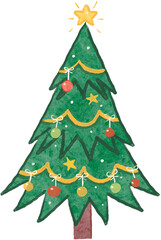 Decorated Christmas tree with star and ornaments illustration