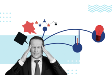 Trend artwork 3D image photo collage of trader business stats sad face emoji man tired multitasking idea lamp speech cloud human resource