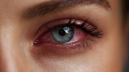 Obraz premium Close up of an inflamed human eye showing significant redness and irritation