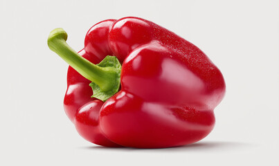 A high-resolution photo of a single, vibrant red bell pepper with a green stem, isolated against a transparent or checkered background