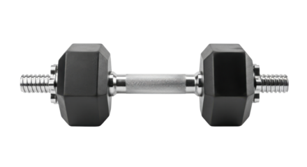 Single black dumbbell for weight training isolated PNG with Transparent Background