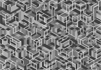 Monochrome mosaic pattern showcasing geometric shapes with interconnecting lines and varying shades of grey, creating