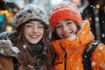 girls in winter clothing smiling at the camera