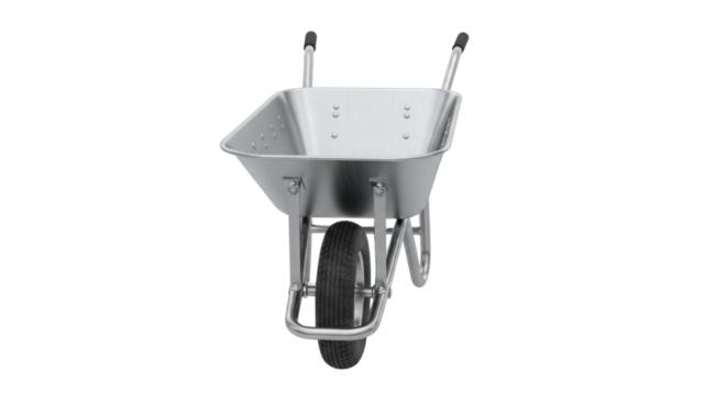 Metal wheelbarrow for construction and gardening isolated PNG with Transparent Background