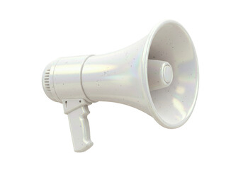White megaphone PNG isolated on transparent background, bullhorn loudspeaker for announcements and public address systems