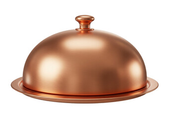 Copper food dome isolated on transparent background, elegant serving dish for restaurants and catering services