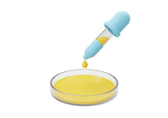Yellow liquid being dropped into a petri dish with a pipette isolated on transparent background, science experiment PNG