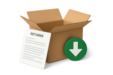 Returns box, document, green arrow, isolated on transparent background.
