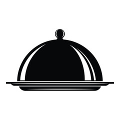 Elegant food serving cloche and plate icon representing fine dining and restaurant service silhouette