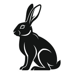 Stylized black rabbit silhouette sitting upright with detailed outline against silhouette