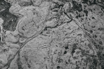 Unique texture of dark gray foam and stone resembling abstract art in natural environment