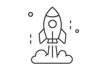 Rocket launch thin line vector icon, startup business growth concept, space exploration, launching campaign illustration with transparent background