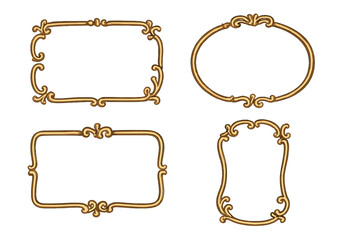 Elegant vintage gold frames set with decorative ornamental borders, classic retro style vector illustration, isolated ornate design elements for invitations, labels, and decorations