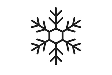 Simple black snowflake icon with hexagonal center, winter season symbol, geometric snowflake vector illustration for holiday design, festive decoration element