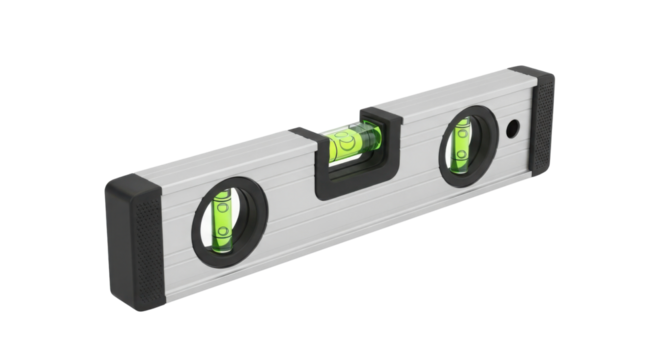 Silver spirit level tool for construction isolated PNG with Transparent Background