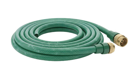 Green garden hose for watering and irrigation isolated PNG with Transparent Background