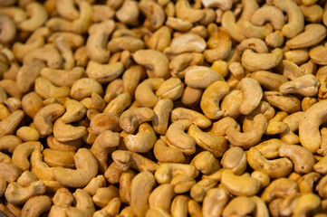 background of organic cashew nuts, roasted salted cashew for snack, healthy eating, delicious breakfasts