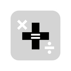 Mathematical symbols including addition, subtraction, multiplication, and division on a gray background.