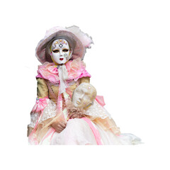 Christmas angel doll figurine in pink dress with wings on white background