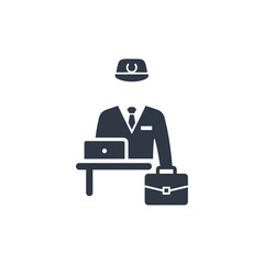 Airport worker icon with laptop and briefcase.