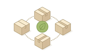 Fototapeta premium Ecological delivery boxes connected to leaf, isolated on transparent background