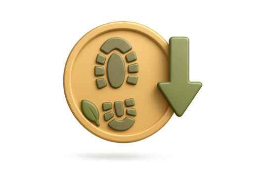 3D render of coin with footprint and arrow isolated on transparent background
