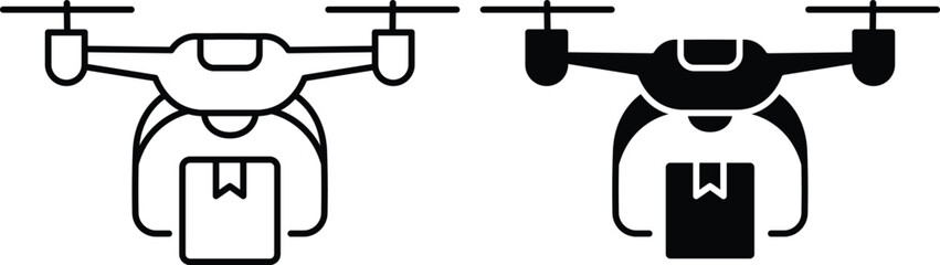 Obraz premium Drone Delivery Icon. Fast Shipping, Aerial Logistics, and Smart Technology Symbol and Vector Silhouette..eps