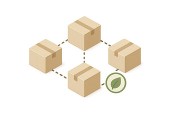 Isometric boxes connected by chains with leaf isolated on transparent background