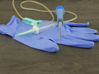 Medical Preparation Sterile Glove, Syringe, and IV Drip for Healthcare Procedure
