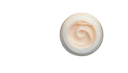 A close-up view of a creamy skincare product in a glass jar. its smooth texture against a clean white background with subtle glitter accents. ideal for beauty and wellness marketing