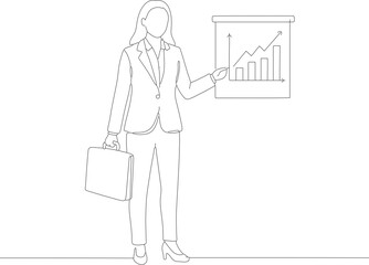 Simple Line Art Businesswoman Presenting a Sales Growth Chart Illustration