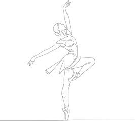 Minimalist Outline Drawing Graceful Ballerina Performing Elegant Dance Pose Illustration