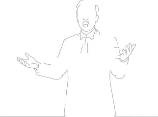 Simple Outline Style Man Talking with Open Arms Figure Illustration