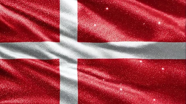 Glittering Denmark Flag Wallpaper - A shimmering Denmark flag waving gracefully. The red and white colors of the flag are enhanced with glitter and a soft, waving effect.