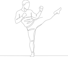 Minimalist Single Line Drawing of Kickboxing Fighter in Dynamic Action Pose