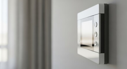 Smart home panel showing control interface in elegant interior design. Smart home technology features modern sleek design and functional control.