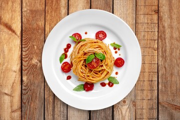 Delicious classic Italian dish spaghetti pasta in plate