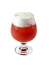 red cocktail glass with ginger foam isolated on transparent background