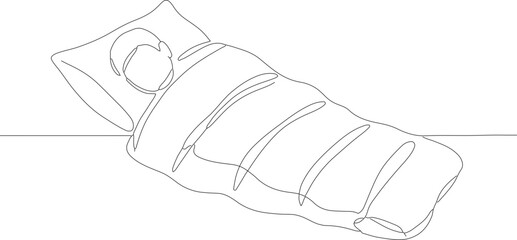 Single Line Person Asleep in Sleeping Bag with Pillow Illustration