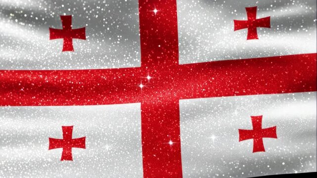 Glittering Georgia Flag Wallpaper - A close-up shot of the Georgia flag waving with a glittering effect. The white and red flag features four red crosses, with a shimmering, sparkly overlay.