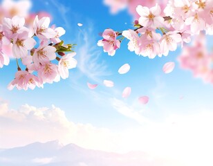 Delicate cherry blossoms against a vibrant blue sky
