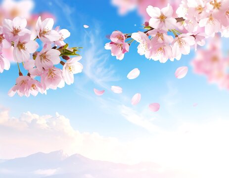 Delicate cherry blossoms against a vibrant blue sky - Powered by Adobe
