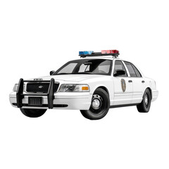 White police car with flashing lights parked on city street during daytime