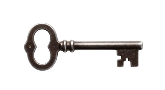 Antique skeleton key isolated on transparent background, a symbol of unlocking secrets, mystery, and access to hidden knowledge and opportunities