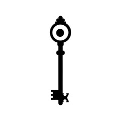 Silhouette old antique key symbol minimal design classic hand drawn vector clean illustration with white background
