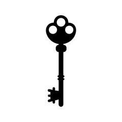 Silhouette old antique key symbol minimal clean concept sketch vector illustration with white background
