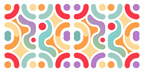 Abstract colorful geometric pattern with organic shapes and circles in a repeating design